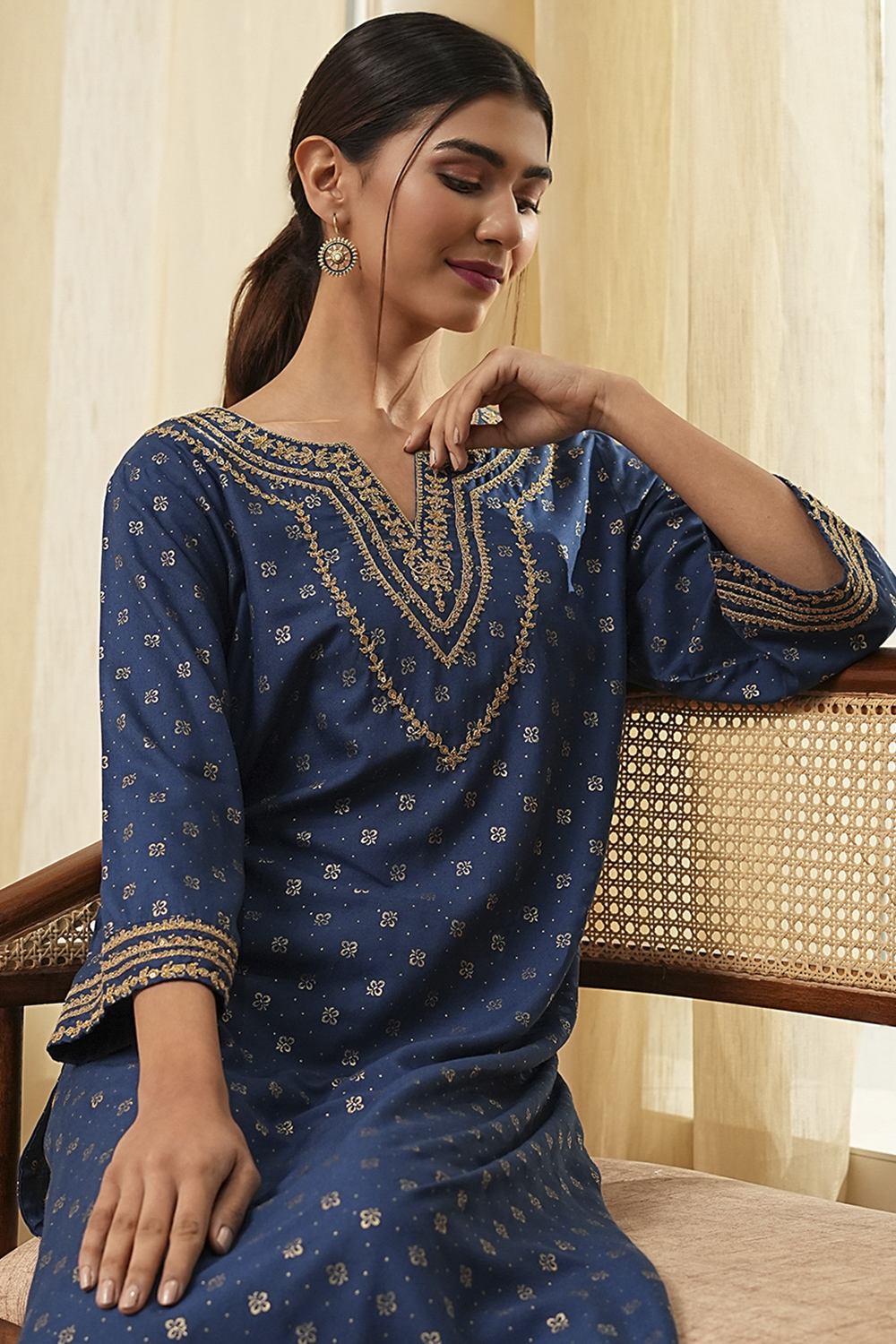 Blue Printed Straight Kurta image number 0