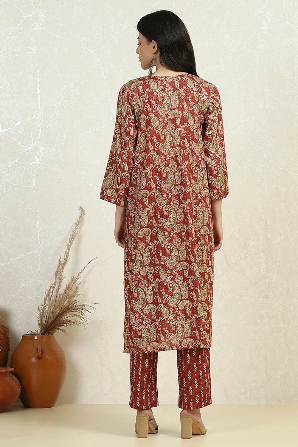 Maroon Cotton Printed Embroidered Unstitched Suit Set image number 5