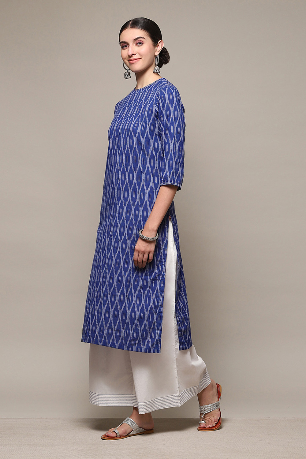 Ink Blue Cotton Straight Kurta Palazzo Suit Set image number 3