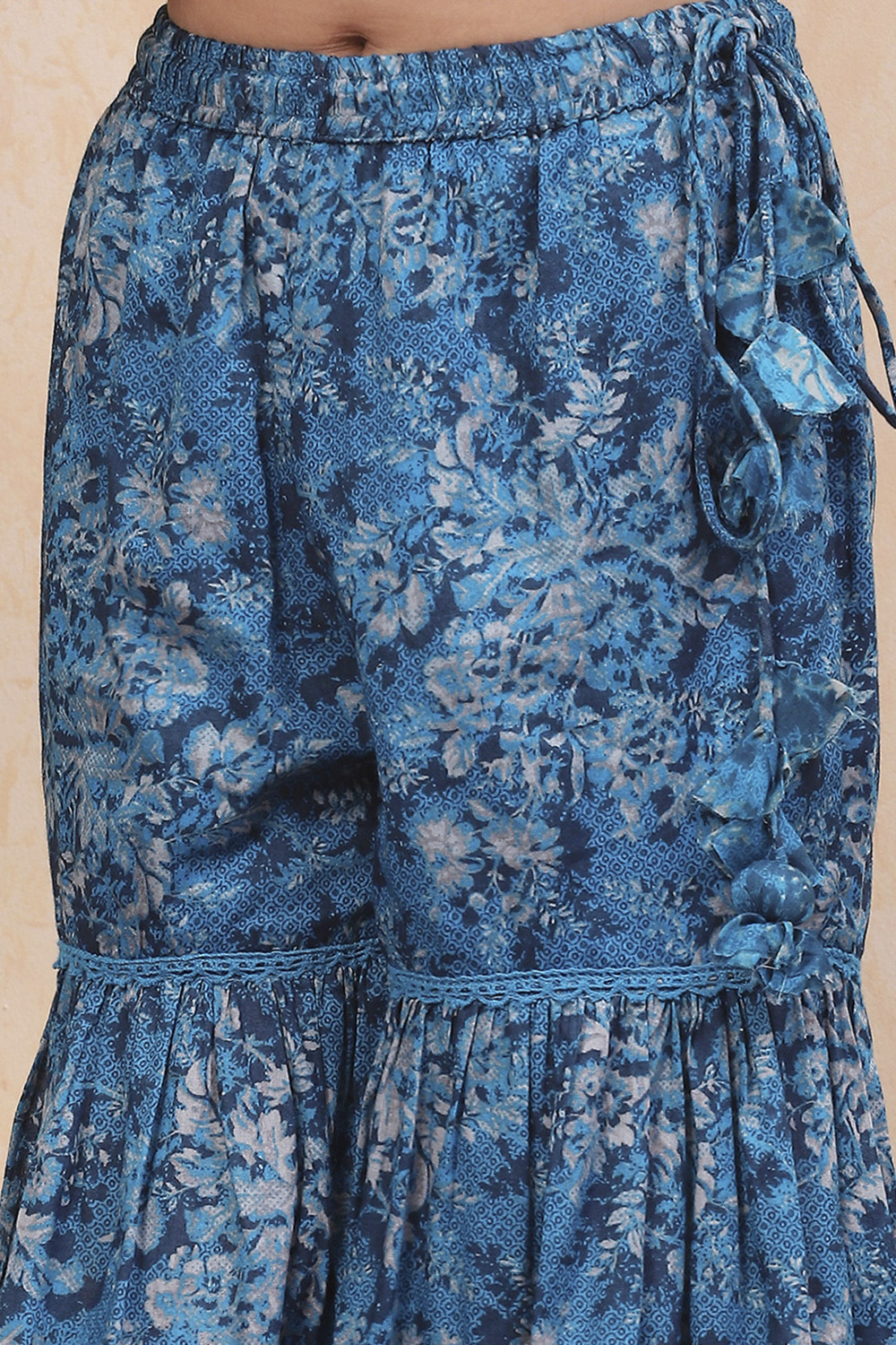 Blue Cotton Floral Printed Peplum Flared Suit Set image number 2