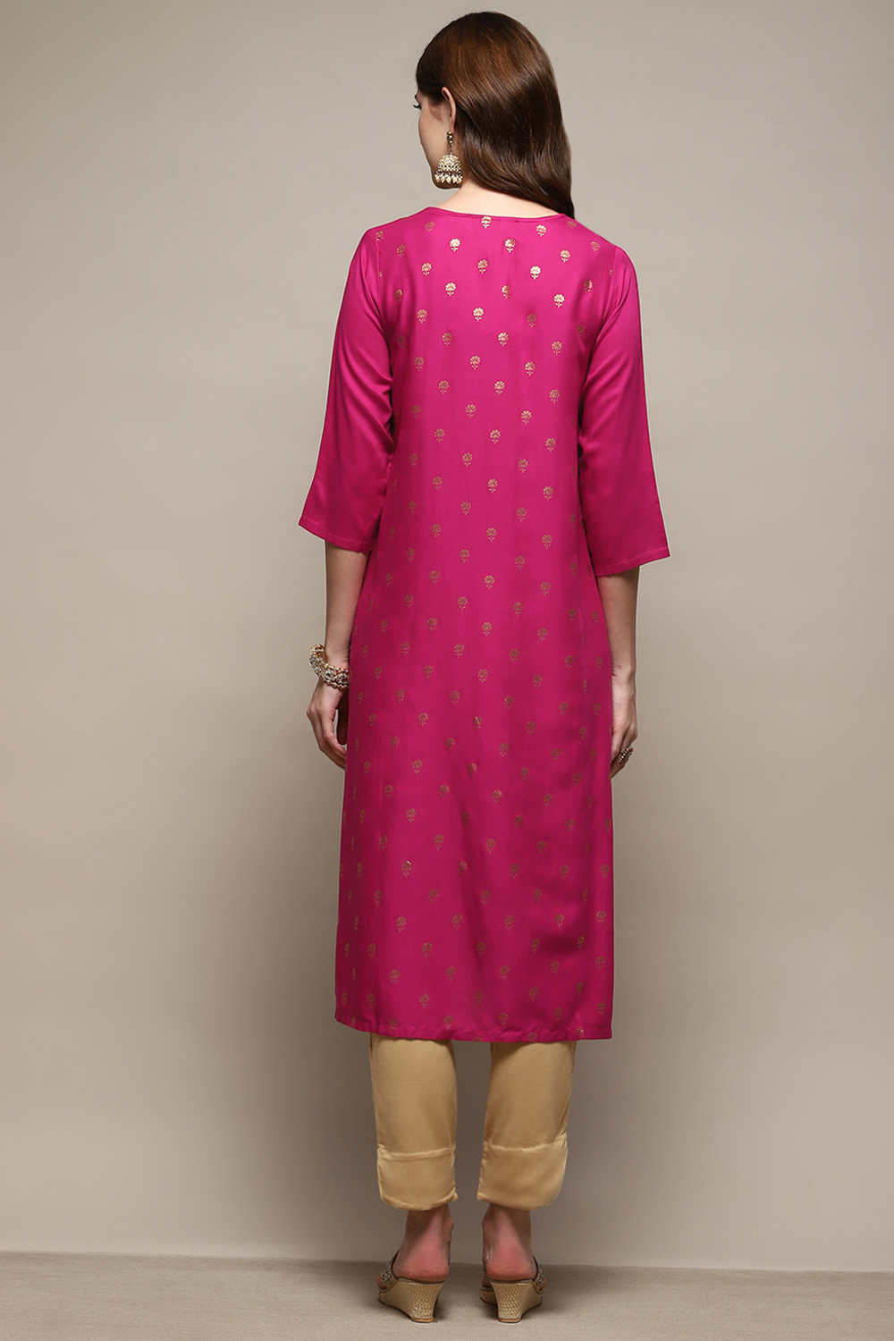 Fuschia Rayon A-Line Printed Kurta image number 2