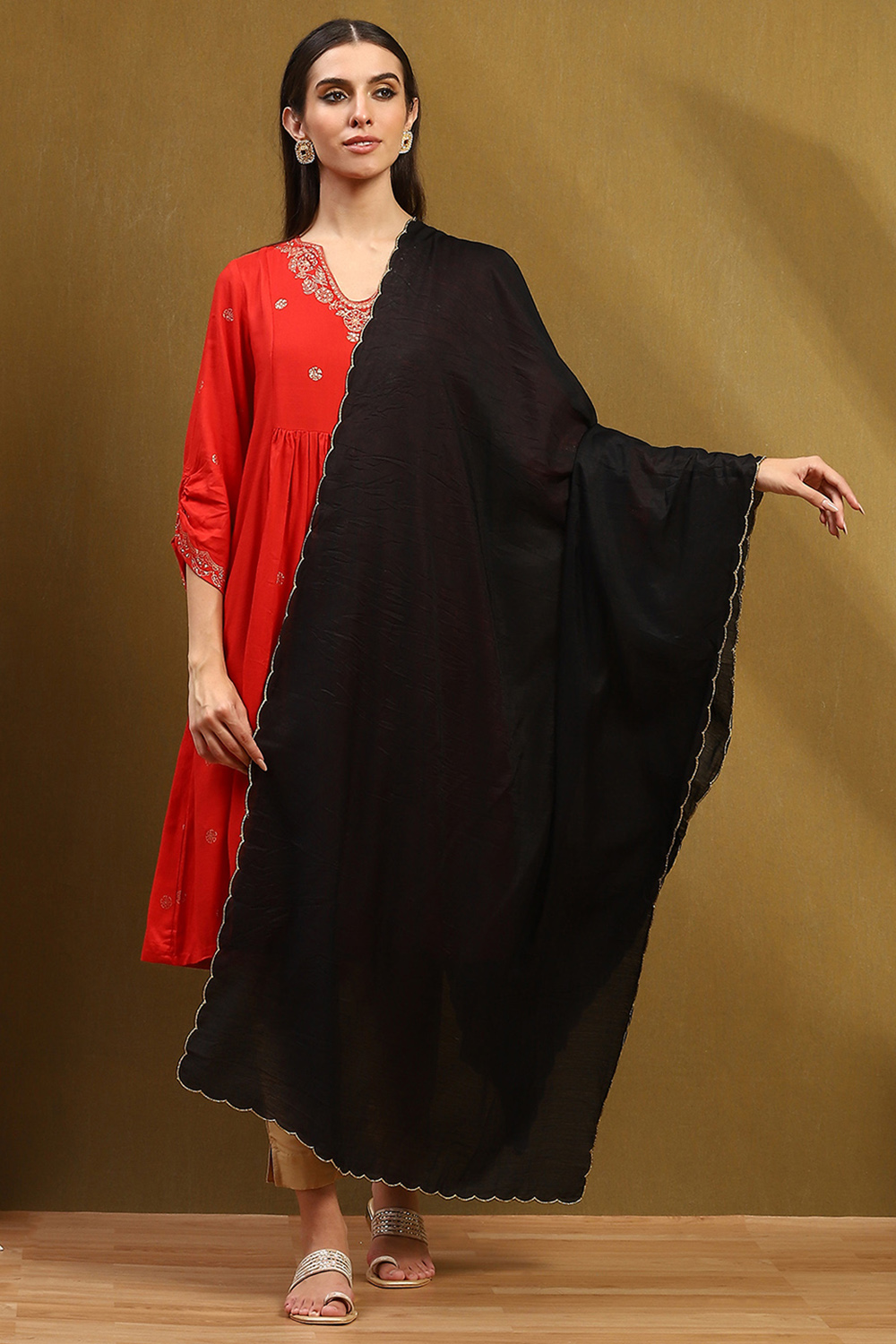 Black Polyester Dupatta image number 4