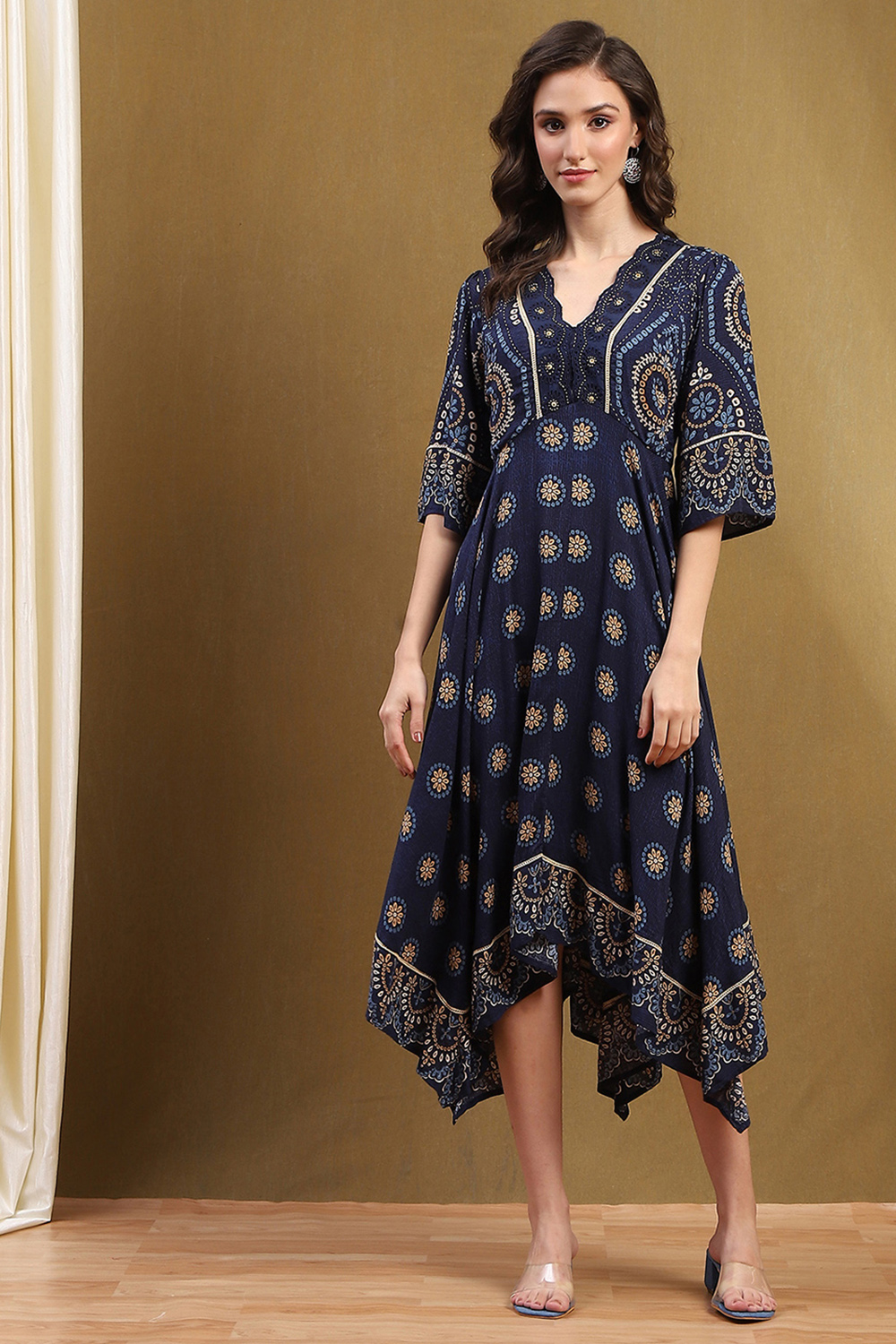 Blue Rayon Flared Kurta image number 5