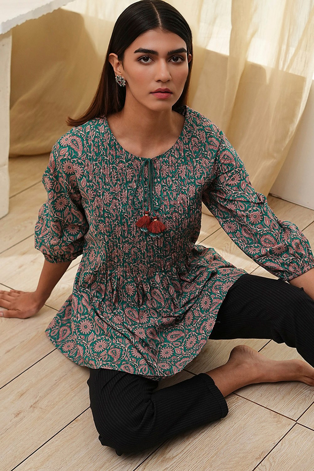 Teal Straight Short Kurta image number 0