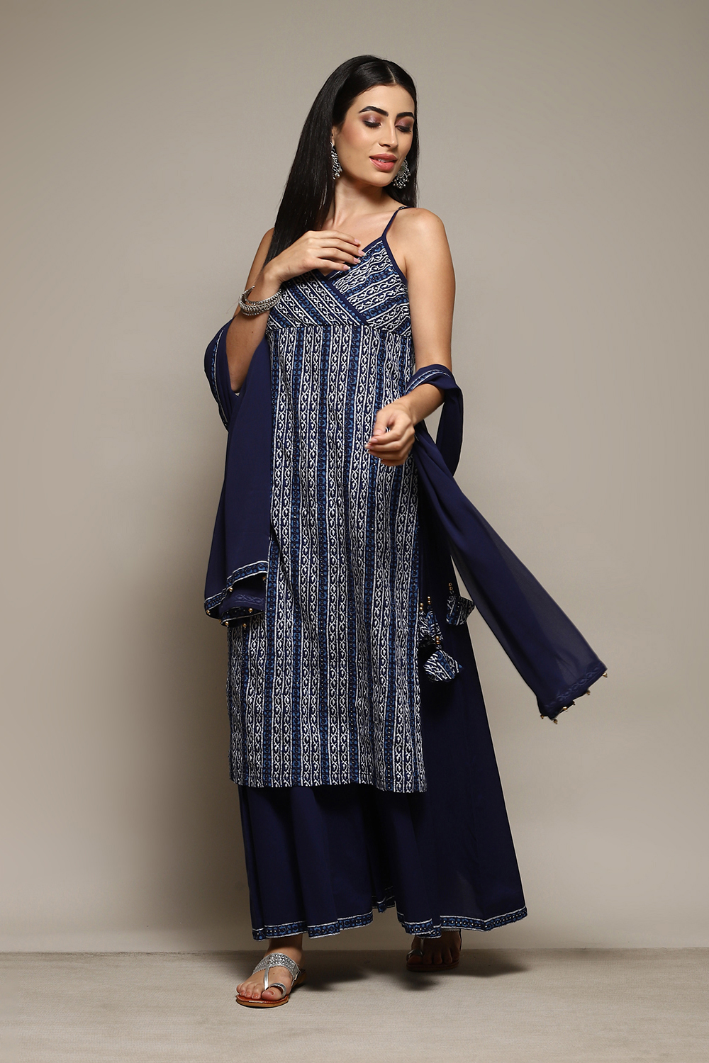 Indigo Cotton Printed Kurta & Palazzo Suit Set image number 0