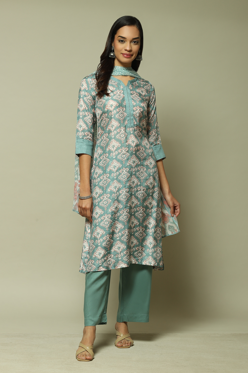 Coral Modal Straight Kurta Palazzo Suit Set image number 1