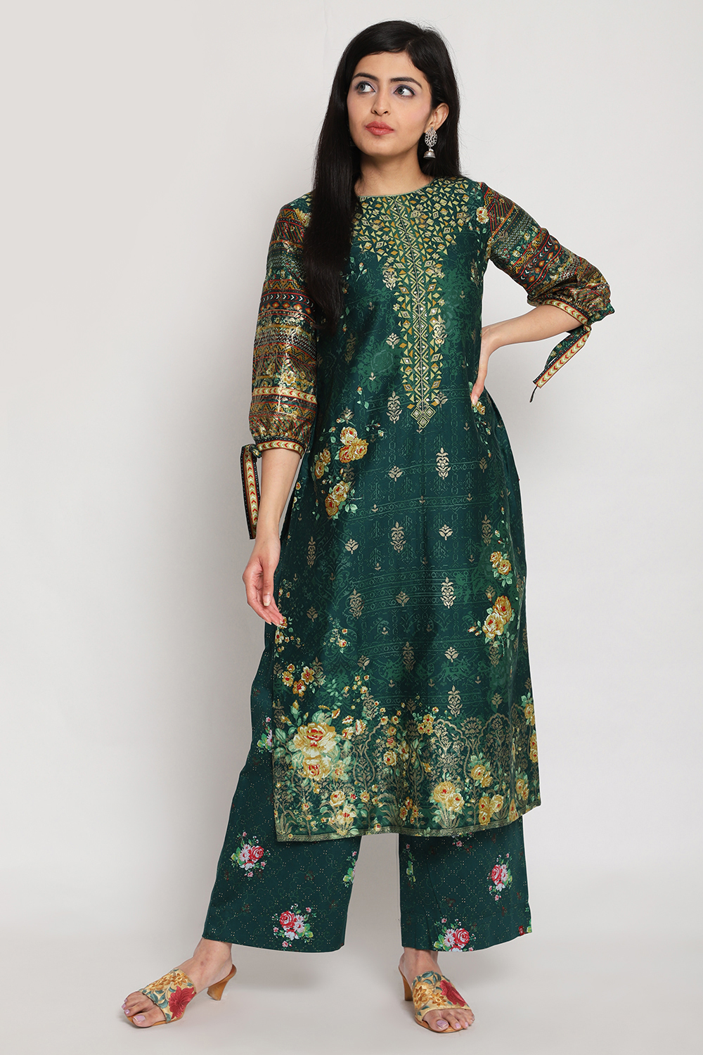 Green Cotton Straight Printed Kurta image number 0