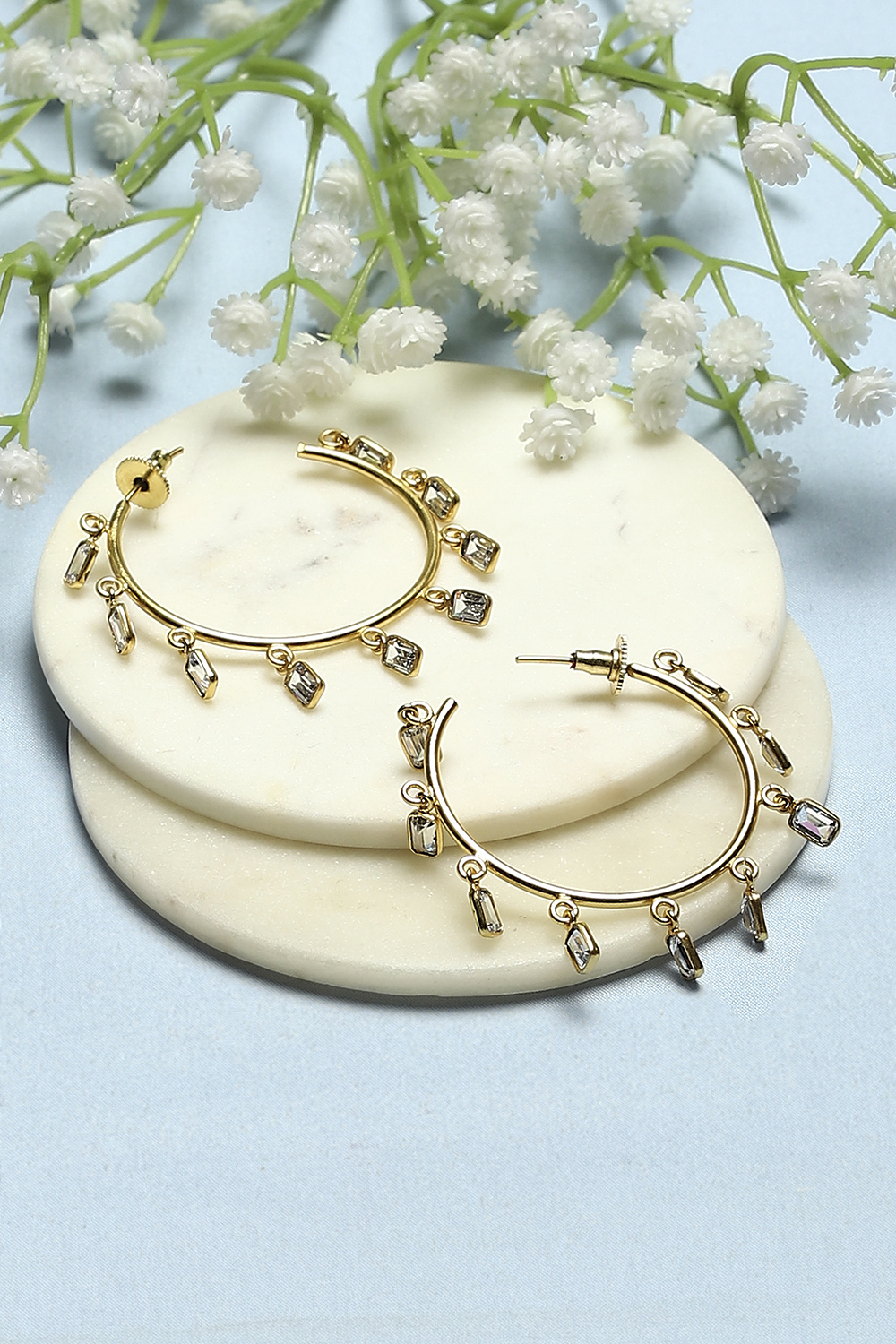 White Gold-Plated Contemporary Western Hoops image number 0