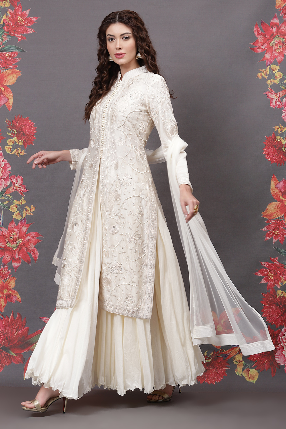 Rohit Bal Off White Cotton Silk Straight Yarndyed Suit Set image number 8