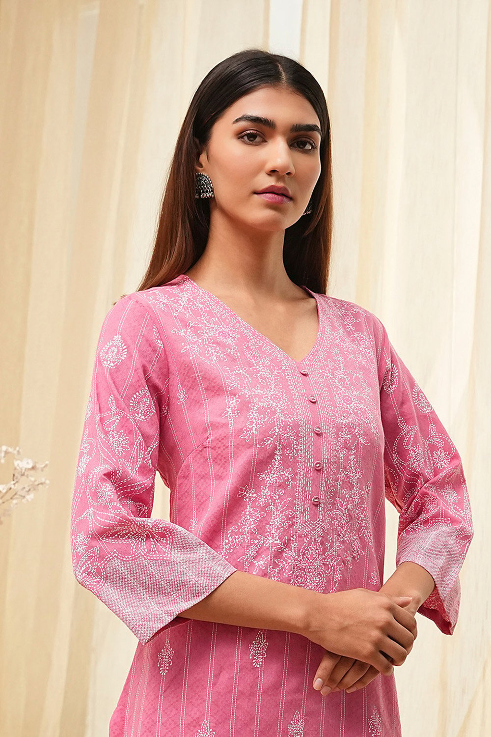 Pink Cotton Straight Suit Set image number 1