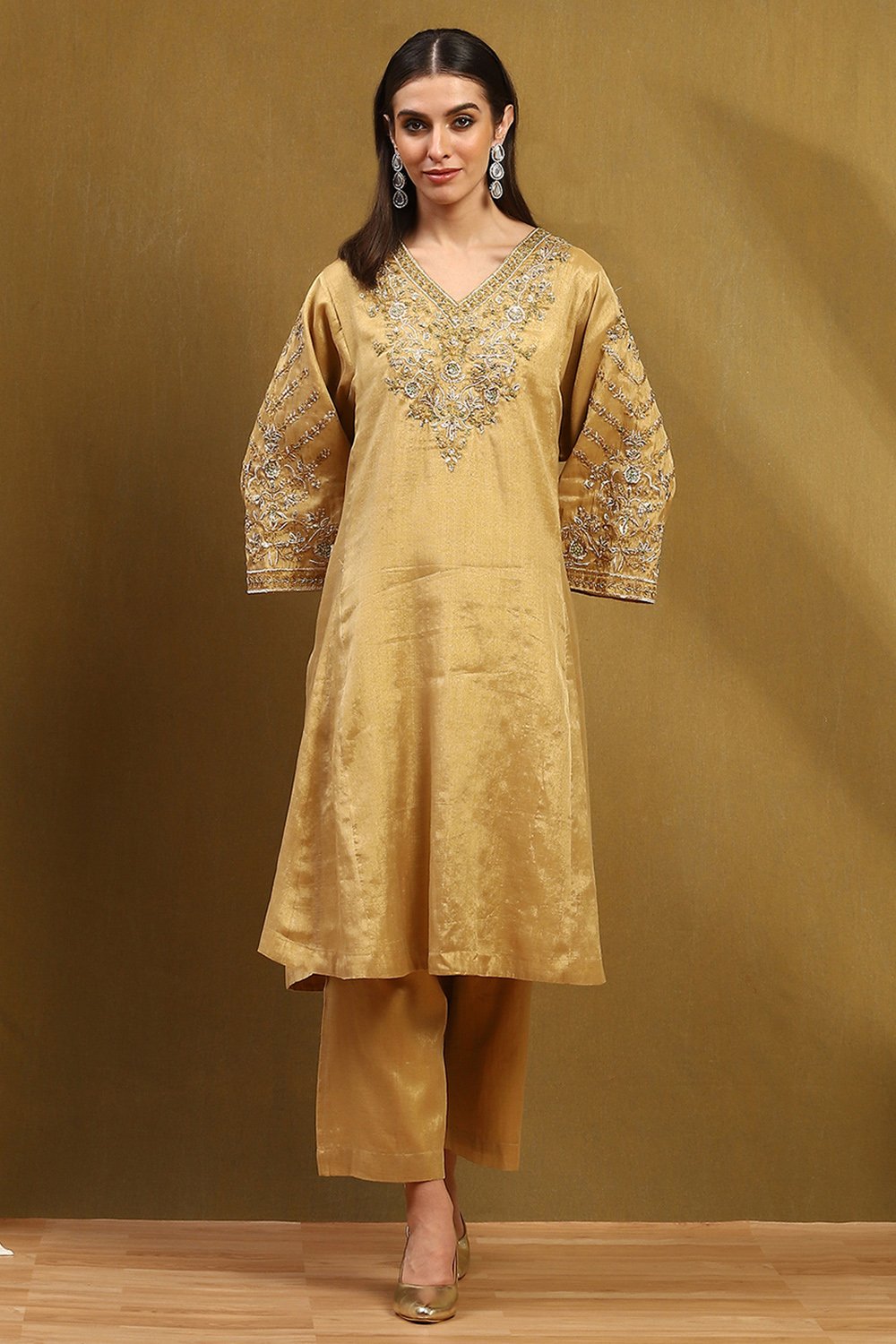 Gold Cotton Kalidar Suit Set image number 6