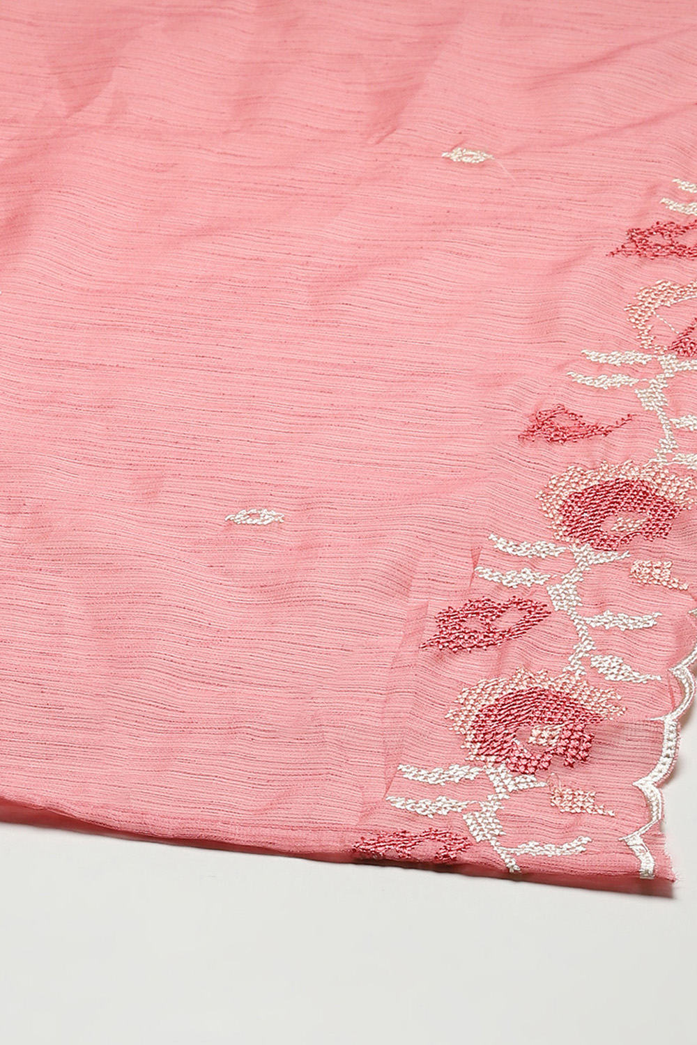 Pink Linen Blend Unstitched Suit Set image number 4