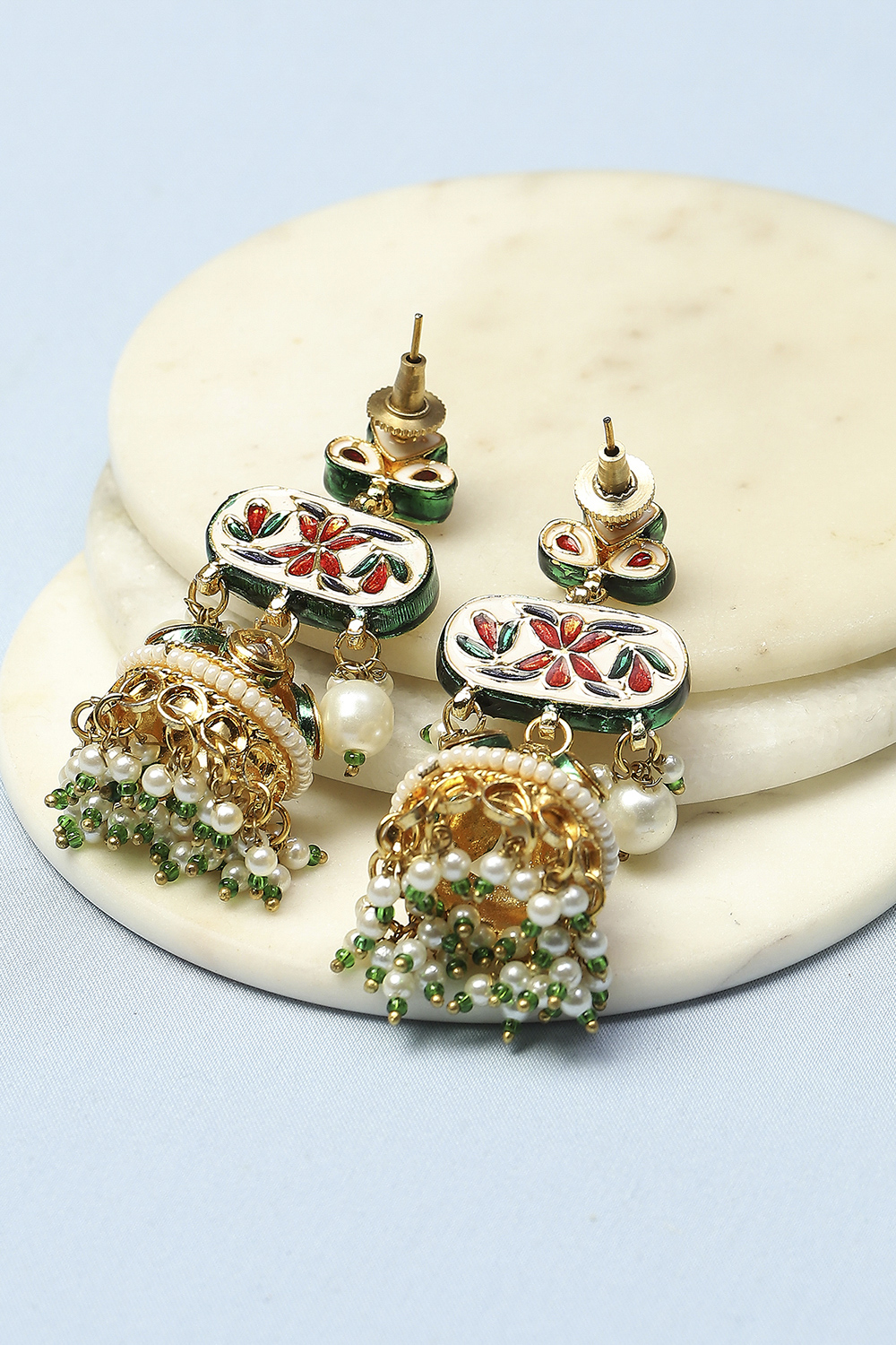 Green Kundan Festive Jhumka image number 2