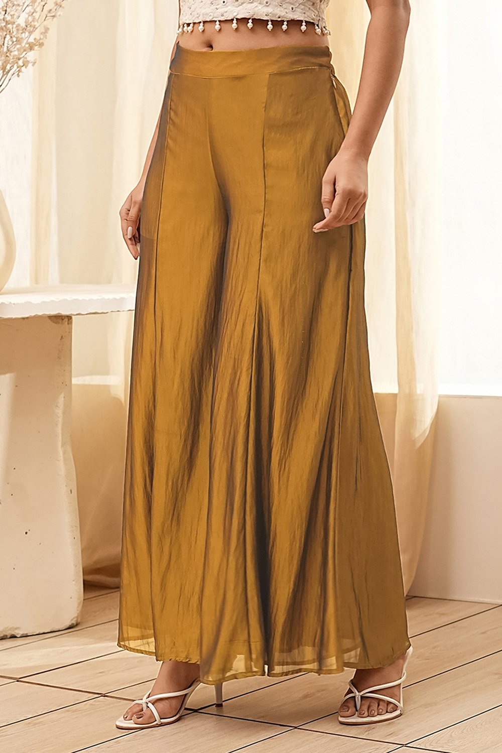 Gold Georgette Palazzo Pants image number 2