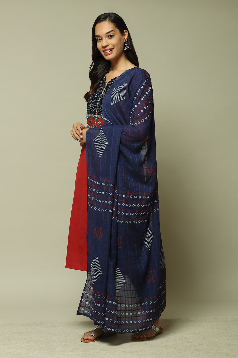 Indigo Cotton Blend Woven Unstitched Suit Set image number 5