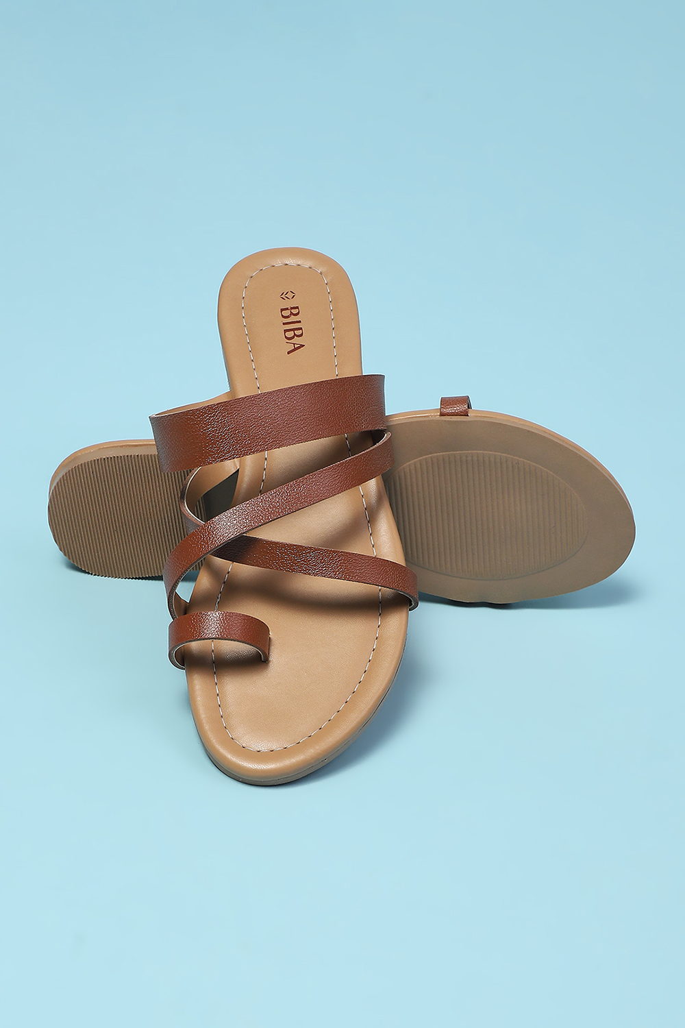 Brown Pu Ring Toe Sandals image number 3