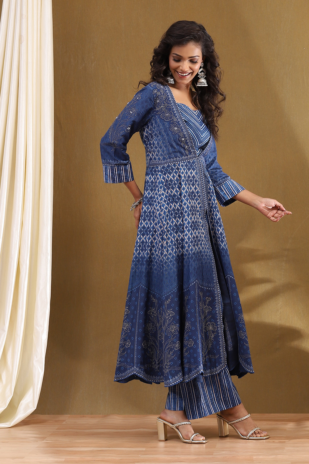 Indigo Modal Festive Anarkali Fusion Suit Set image number 2