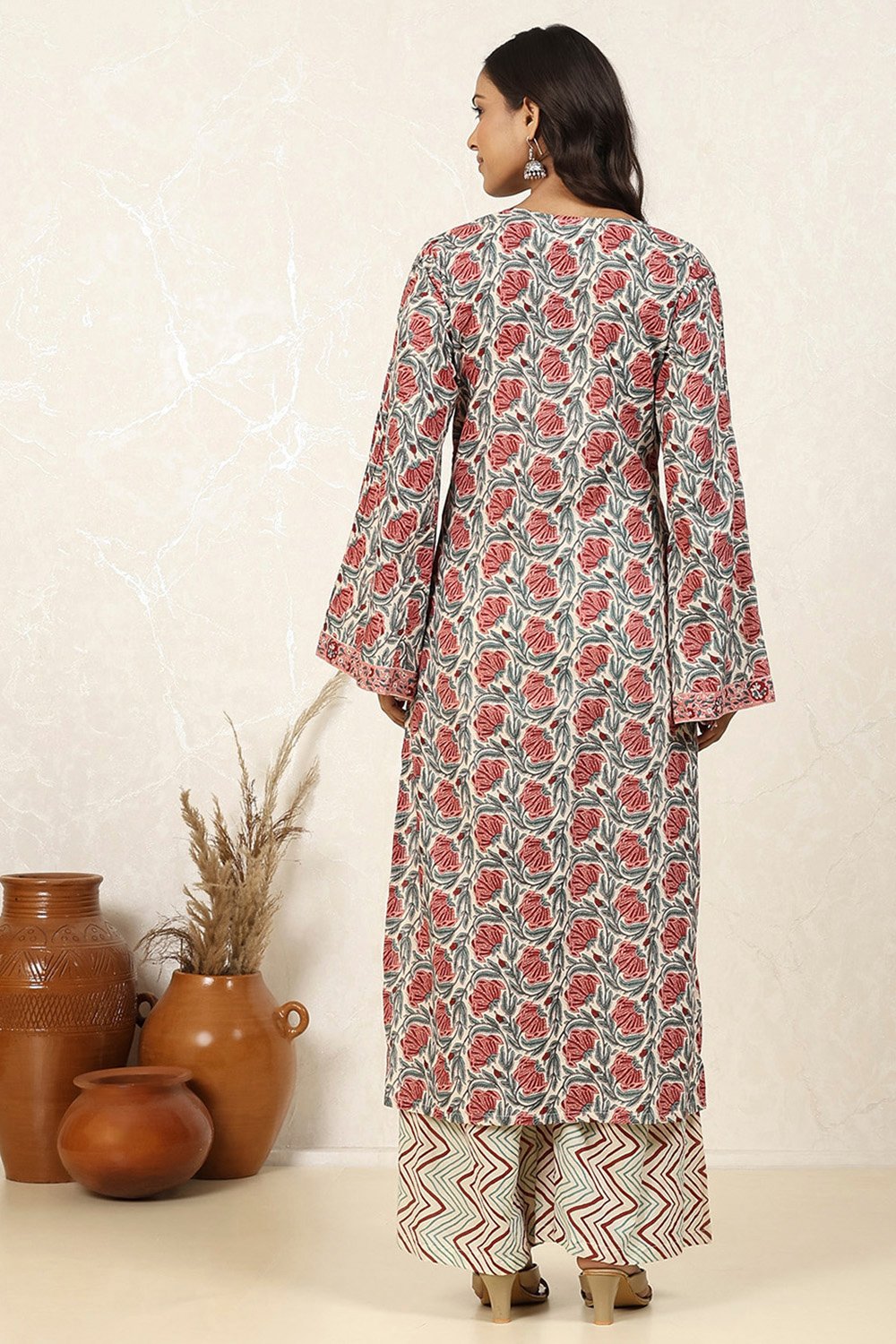 Maroon Cotton Floral Unstitched Suit Set image number 5