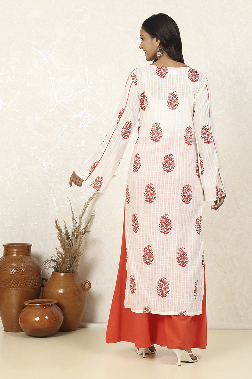 Mustard Cotton Hand Block Print Unstitched Suit Set image number 5