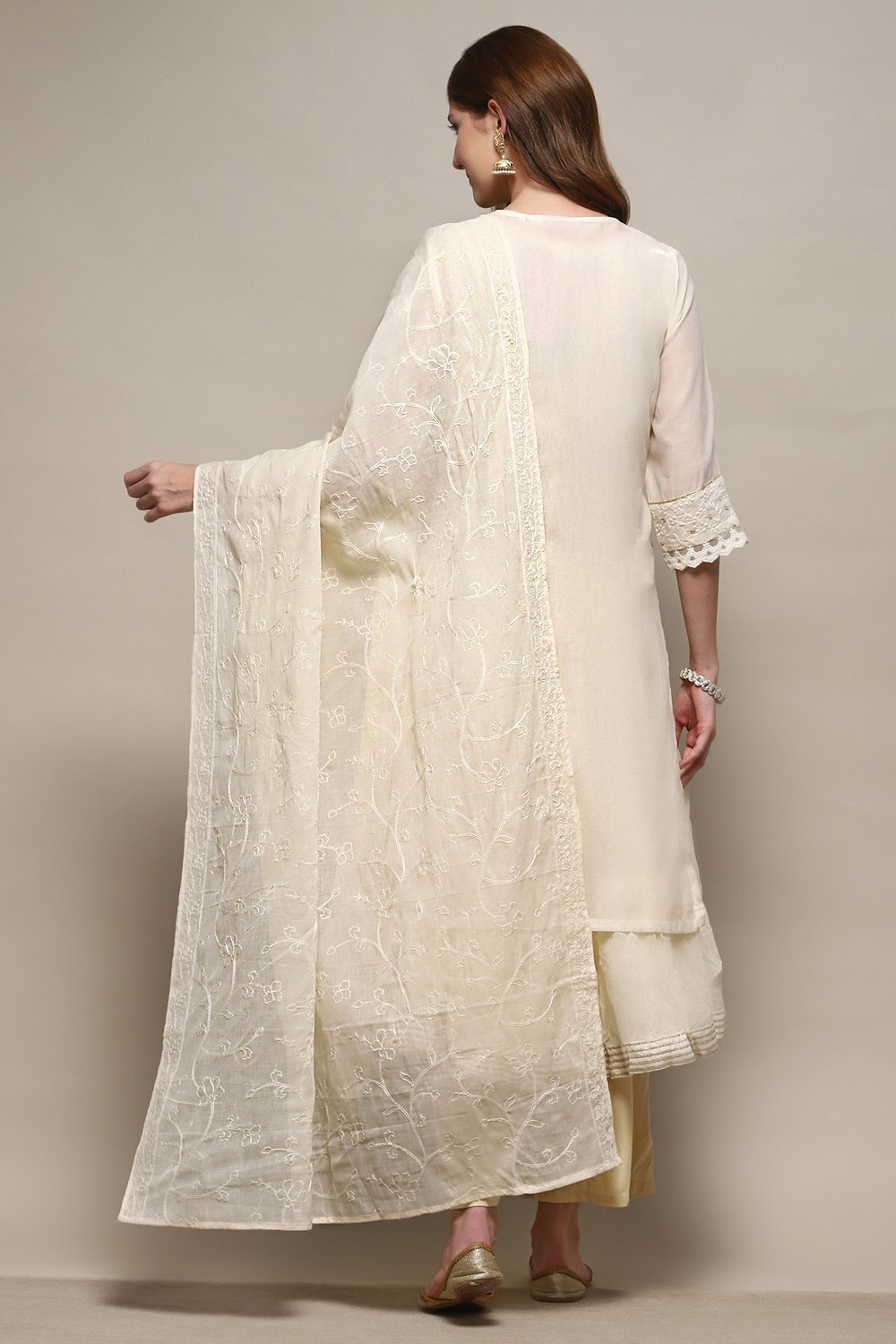 White Cotton Embroidered Lightweight Dupatta image number 4