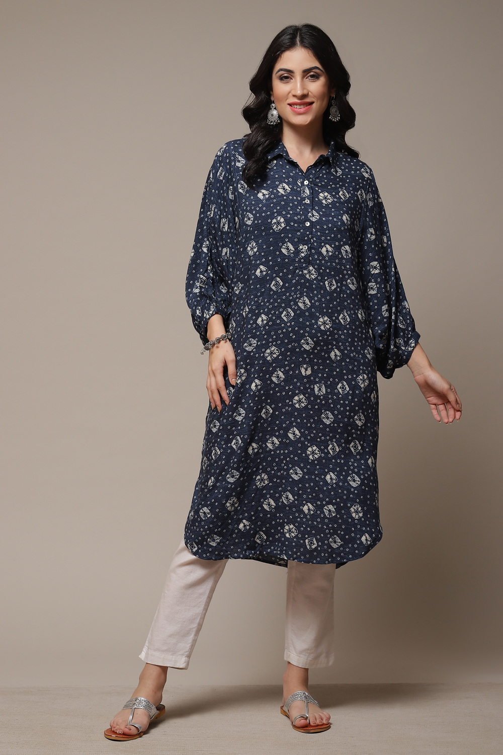 Indigo Rayon Straight Printed Kurta image number 1