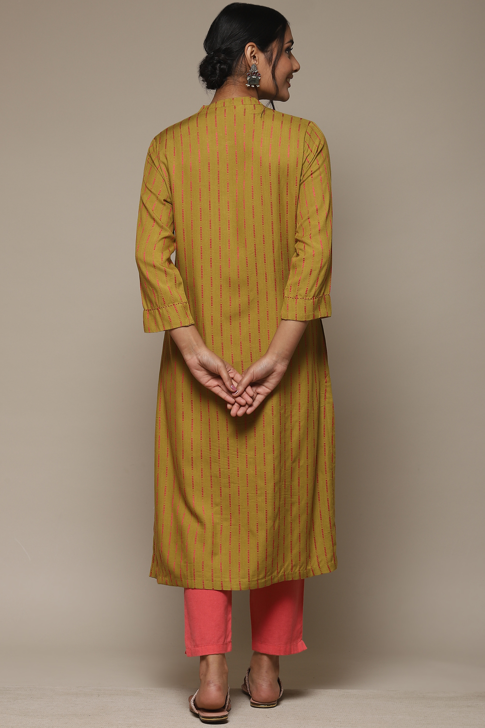 Off White Pink LIVA Straight Yarndyed Kurta image number 4