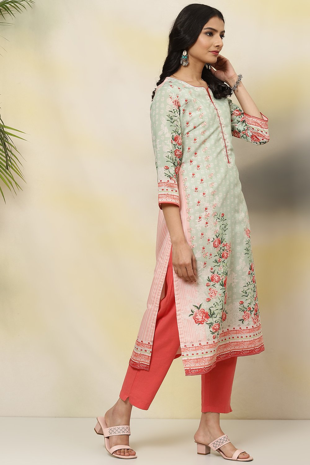 Pink Art Silk Straight Printed Kurta image number 3