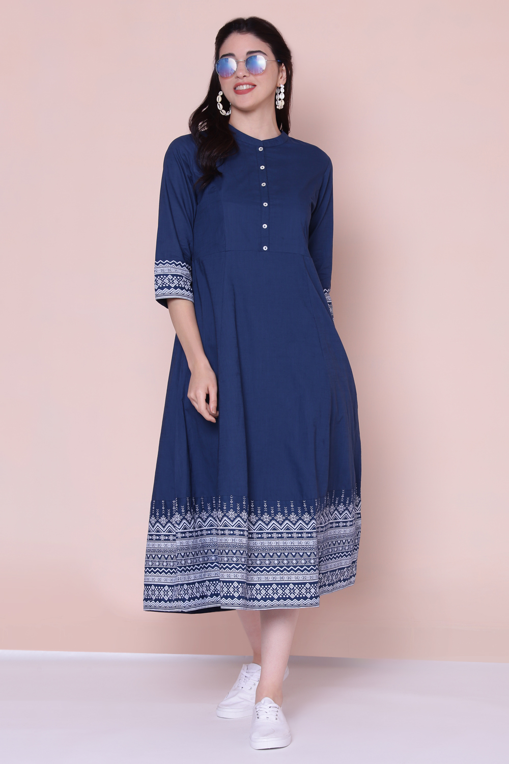 Blue Cotton A-line Dress image number 3