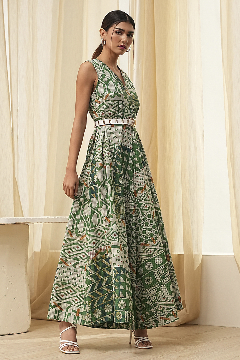 Green Cotton Straight Printed Jumpsuit image number 4