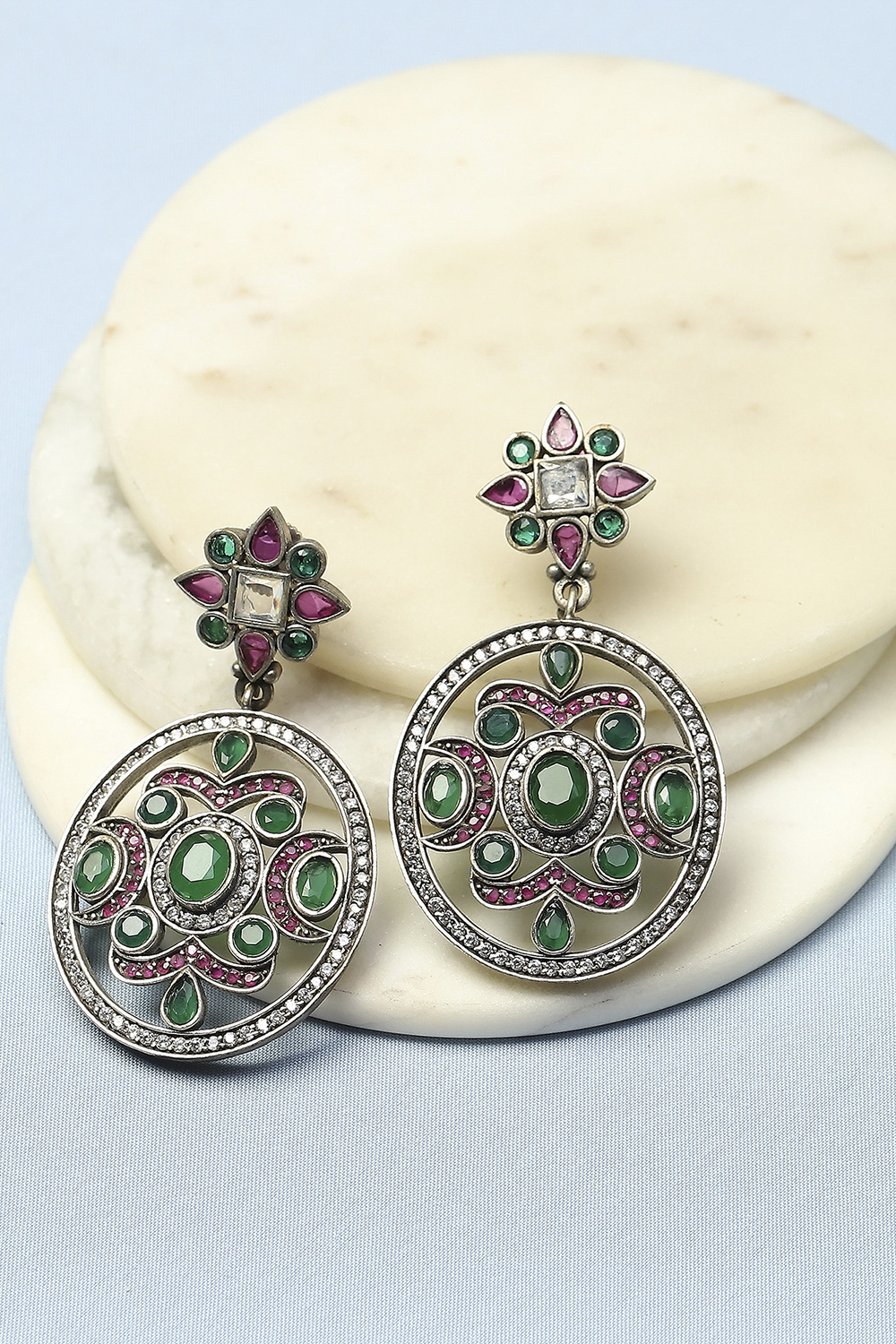 Pink Green Oxidised Casual Drop & Danglers image number 0