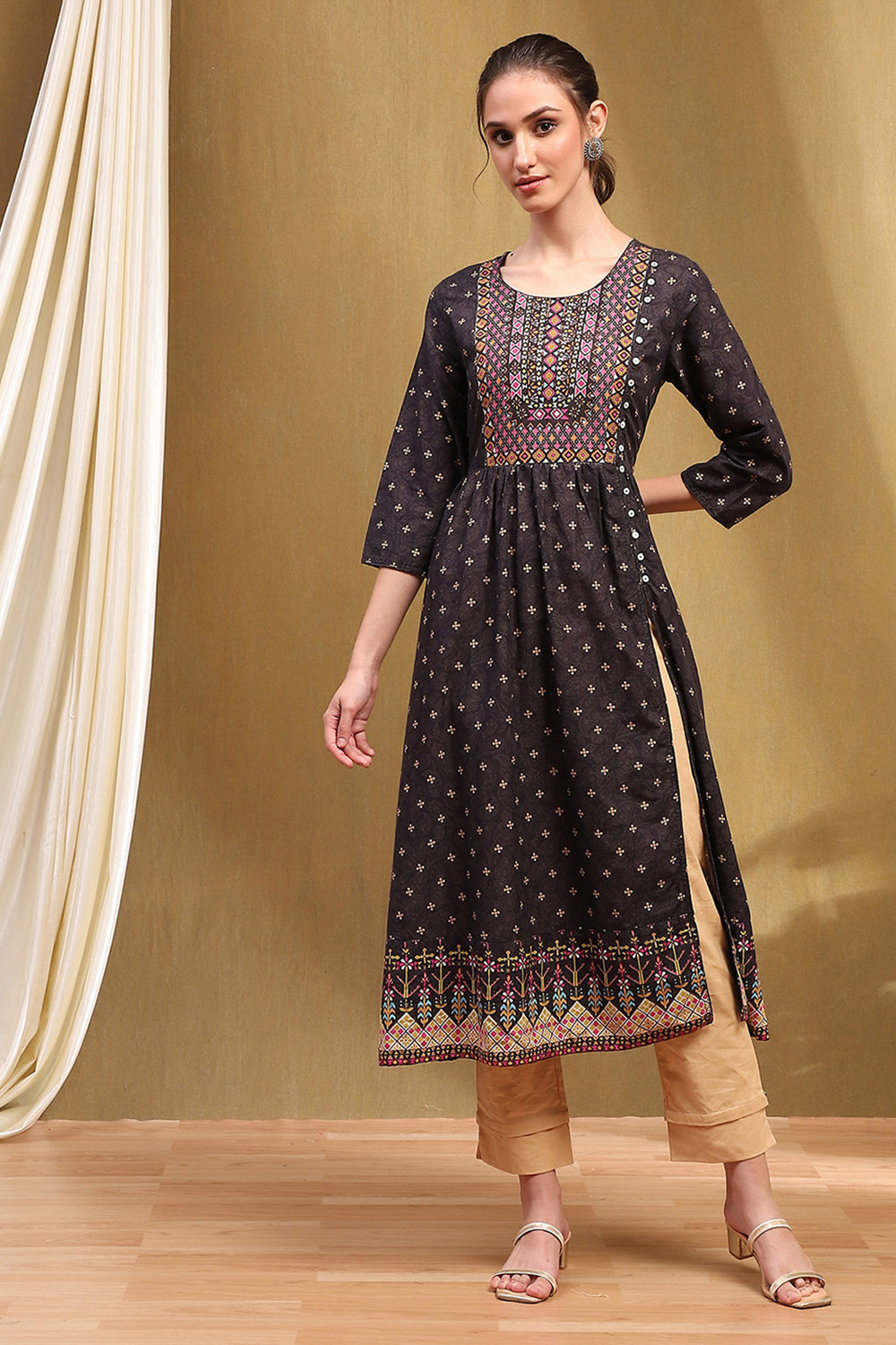 Black Cotton Printed Kurta image number 5