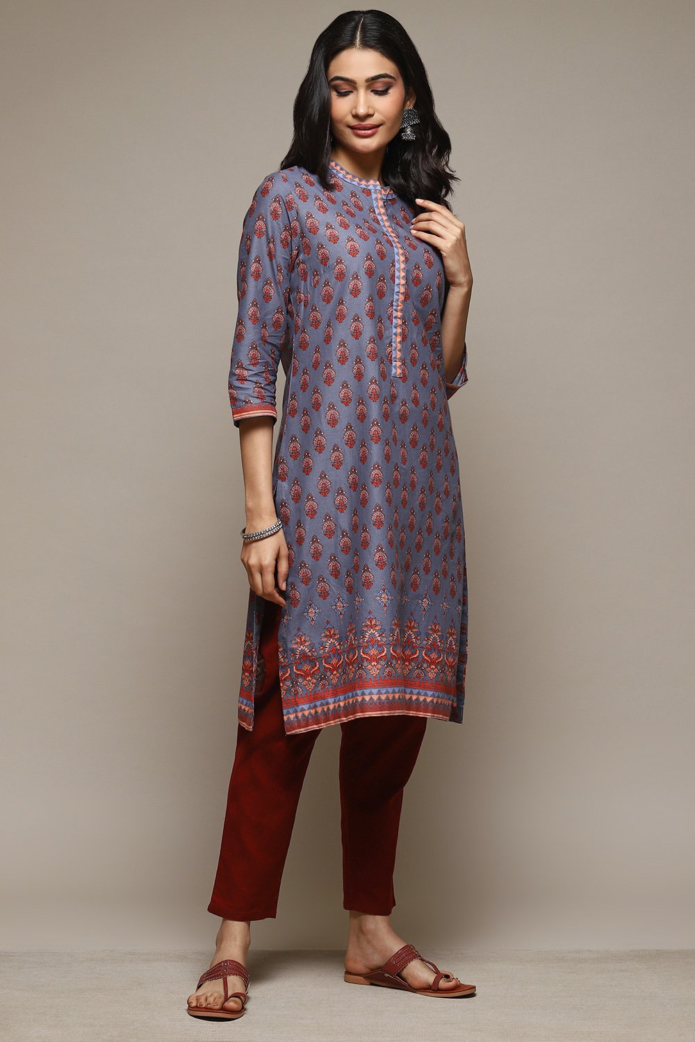 Orange Cotton Straight Printed Kurta image number 4