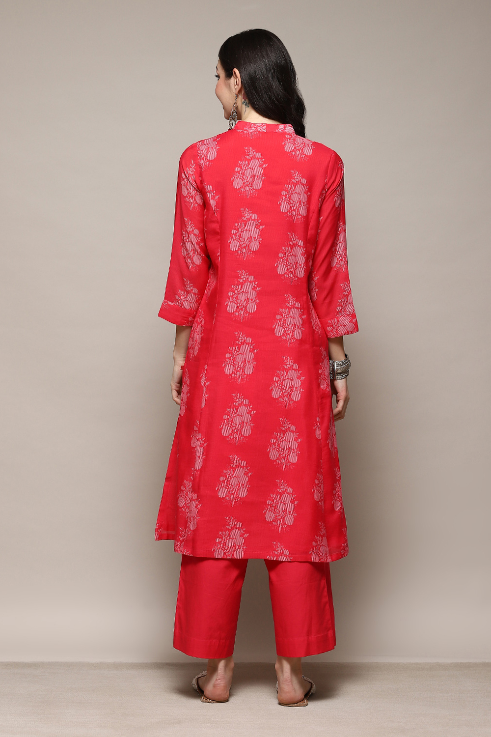 Pink Poly Chanderi A-Line Printed Kurta Palazzo Suit Set image number 4