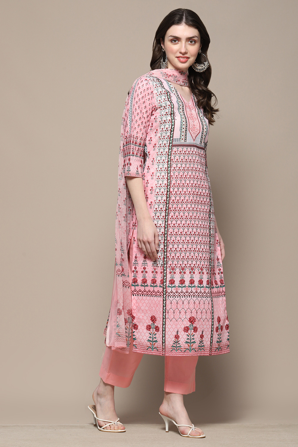 Pink Cotton Blend Digital Print Unstitched Suit Set image number 7