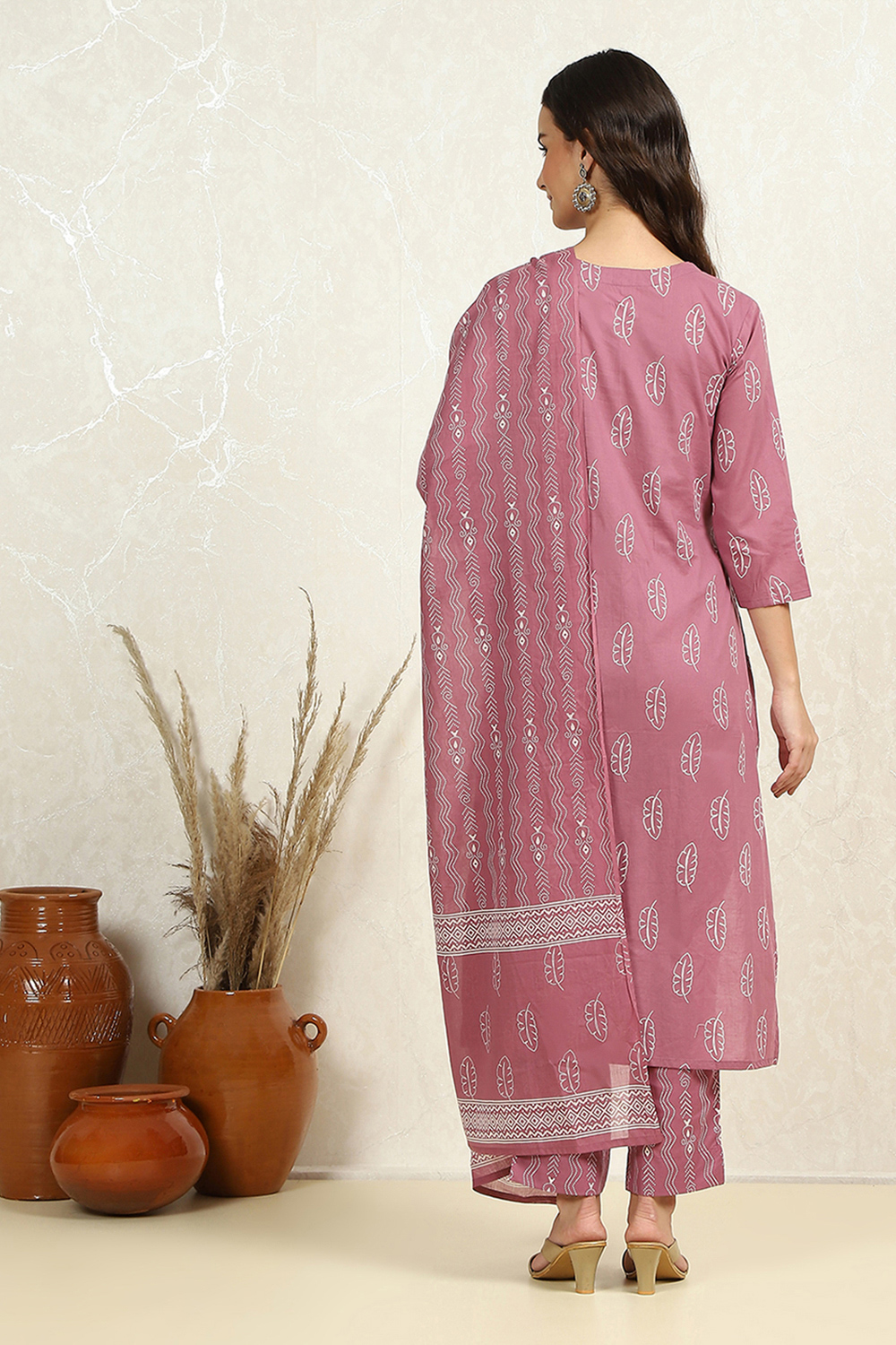 Mustard Yellow Cotton Printed Unstitched Suit Set image number 5